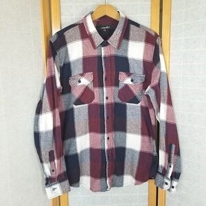 Men's Buffalo Plaid Shirt Long Sleeves Casual Button Up Size Large Blue Burgundy